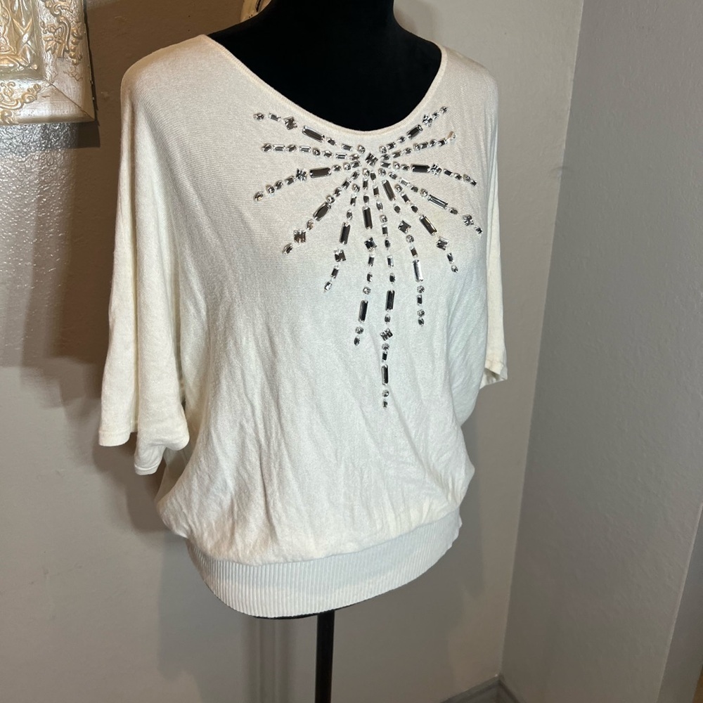Boston Proper Embellished White Women's Top - Picture 3 of 12